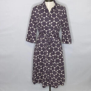 Boden Riviera Gray & Cream Dotted Shirt Dress with Waist Tie - Size 8L
